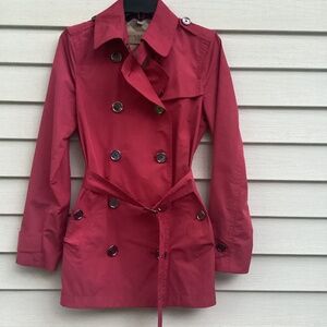 Burberry Brit Double-Breasted Claret Pink Trench Coat Red
